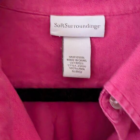Soft Surroundings Hot Pink Linen Button Down Roll Tab Shirt Size XL - Picture 3 of 6